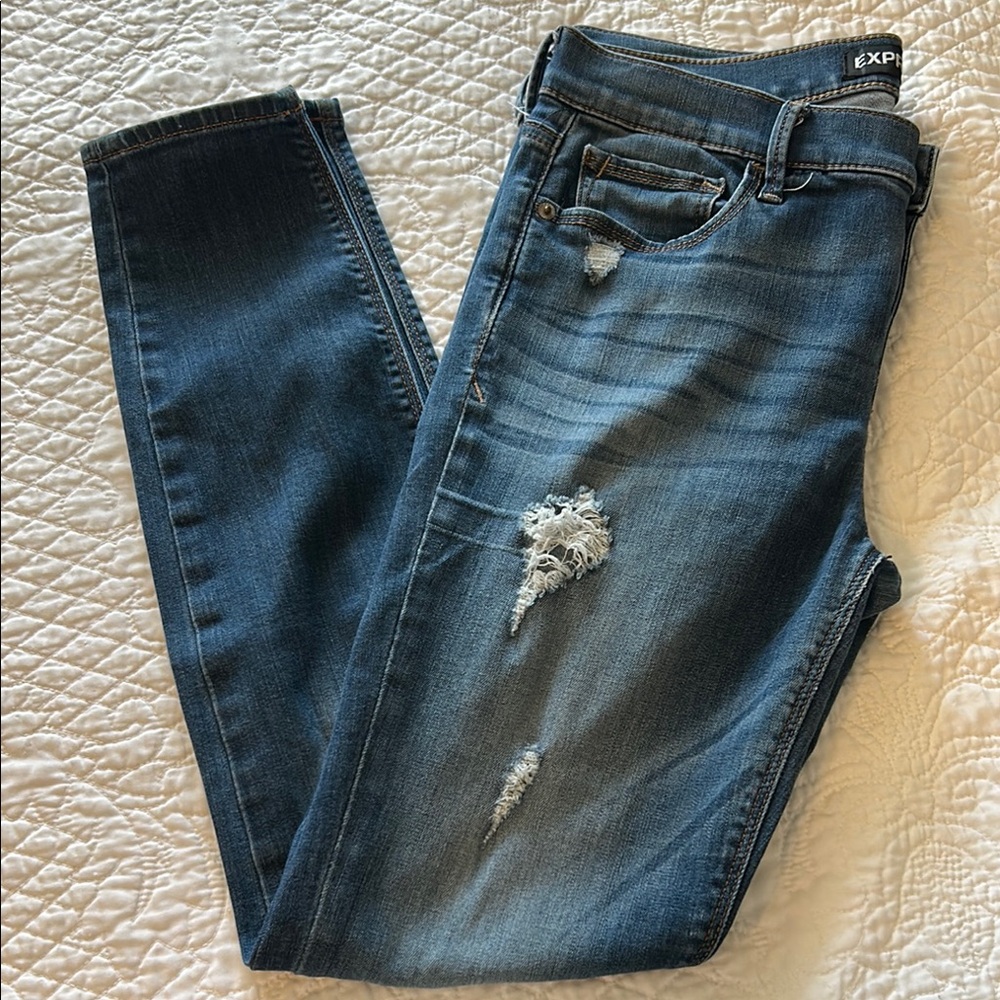 Express Women's Blue Distressed Jeans